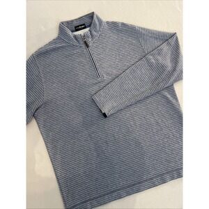 John Morgan LARGE‎ Blue/Gray Striped 1/4 Zip Golf Pullover  Cotton Poly EUC SOFT